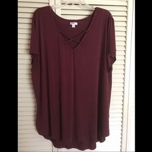Maroon Xhilaration Criss-Cross Neck Shirt
